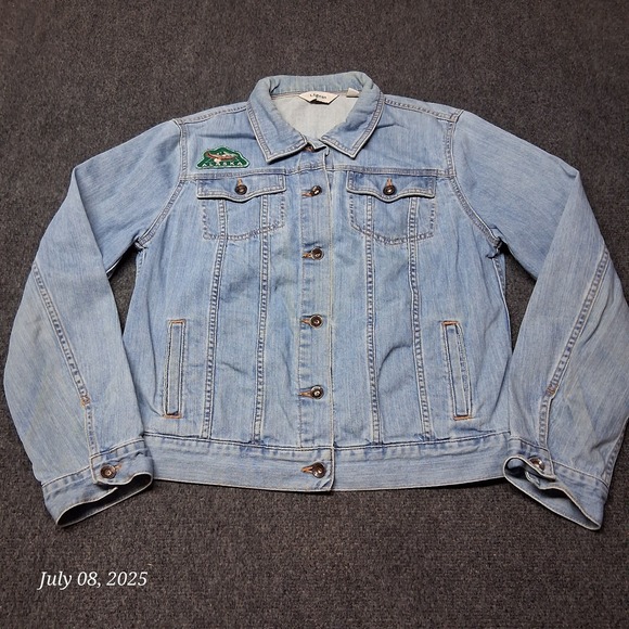 L.L. Bean Jackets & Blazers - VTG LL Bean Denim Trucker Jacket Alaska Patch Women Size Medium Regular Blue